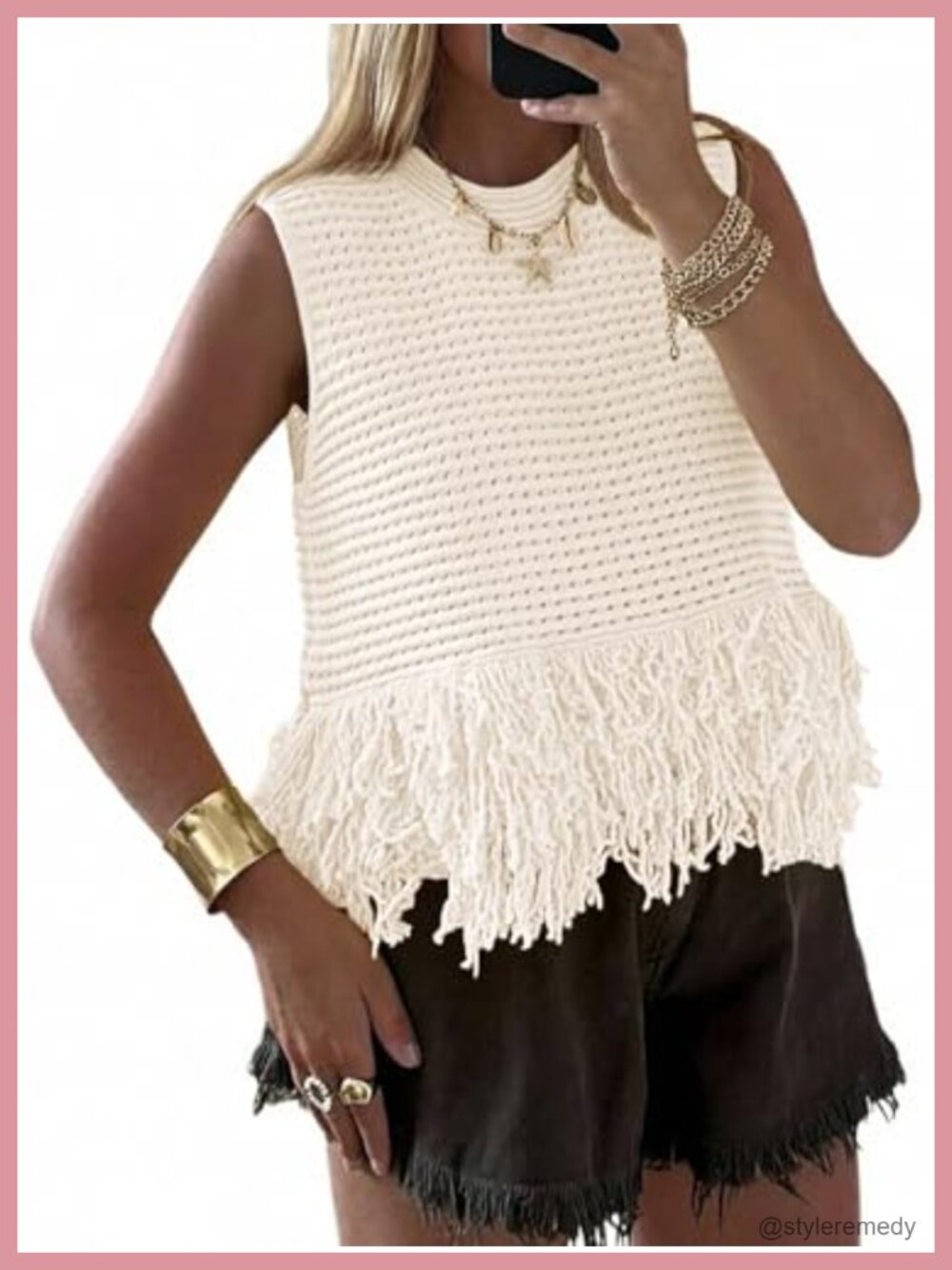 Crochet Crop Tank Top Fringe Boho Summer Sweater Vest Sleeveless Pointelle